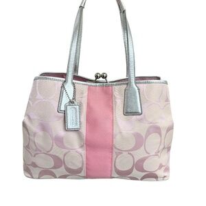 Coach F13533 vintage y2k kisslock carryall tote bag signature pink silver